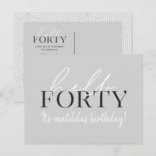 Manuscript & geometrische 40e verjaardagsuitnodigi uitnodiging briefkaart (Voorkant / Achterkant)