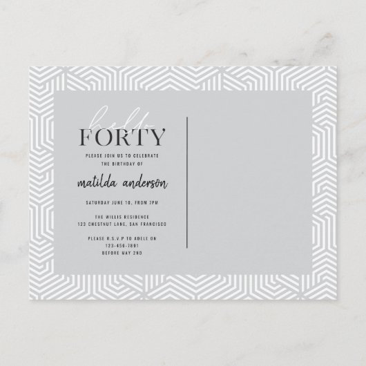 Manuscript & geometrische 40e verjaardagsuitnodigi uitnodiging briefkaart (Achterkant)
