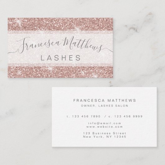 Manuscript Girly Chic Roos Gold Glitter Lashes Visitekaartje (Voorkant / Achterkant)