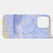 Manuscript Girly Gold Glitter Blue Jewel Foliage Case-Mate iPhone Case (Achterkant (horizontaal))