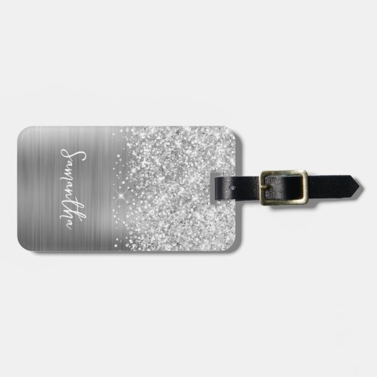 Manuscript Glittery Silver Glam Bagagelabel (Voorkant horizontaal)