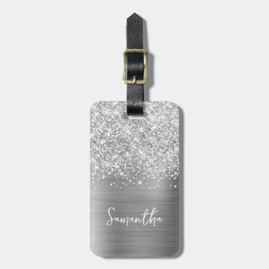 Manuscript Glittery Silver Glam Bagagelabel (Voorkant verticaal)