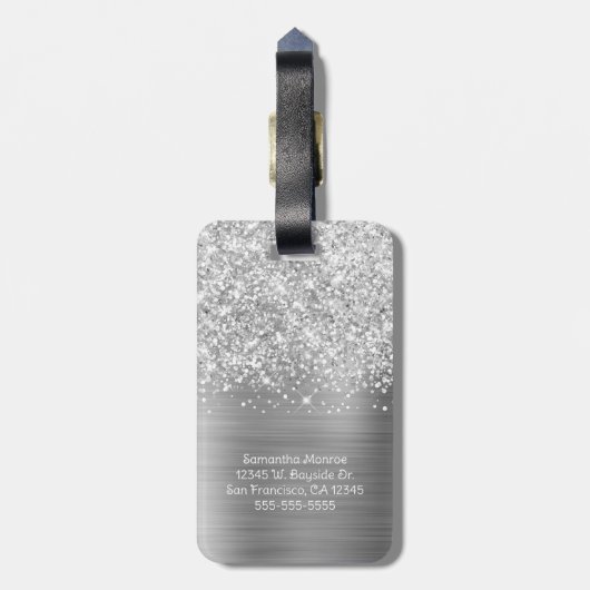 Manuscript Glittery Silver Glam Bagagelabel (Achterkant verticaal)