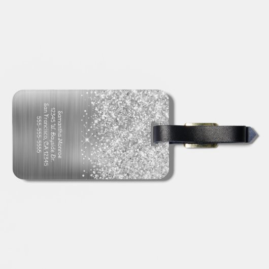 Manuscript Glittery Silver Glam Bagagelabel (Achterkant horizontaal)