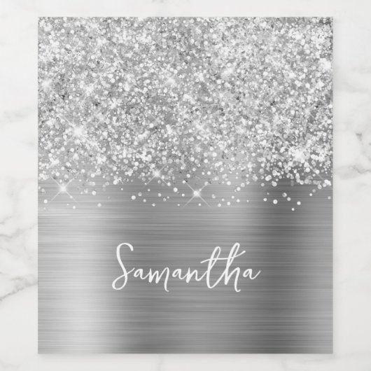 Manuscript Glittery Silver Glam Wijn Etiket (Enkel label)