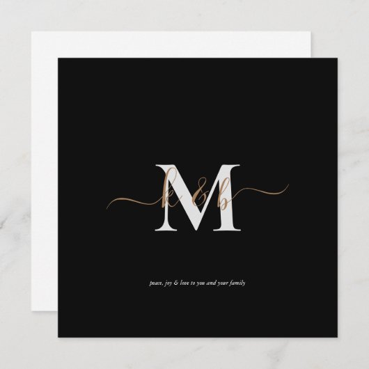 Manuscript Gold & Grey Monogram met Kerstmis Kaart (Voorkant / Achterkant)