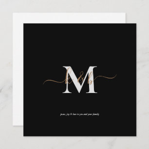 Manuscript Gold & Grey Monogram met Kerstmis Kaart