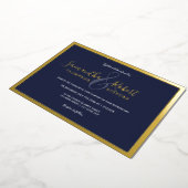 Manuscript gouden grens marineblauwe foto bruiloft folie uitnodiging (Gedraaid)
