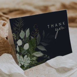 Manuscript Greenery en Gold Leaf | Donkere marine Bedankkaart
