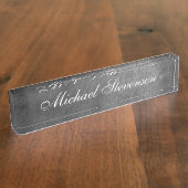 Manuscript Grey Chalkboard Pattern Business Name p Naambordje (Zijkant)