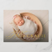 Manuscript hallo bijnaam roze één fotogeboortenber folie uitnodiging (Voorkant)