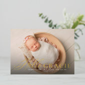 Manuscript hallo bijnaam roze één fotogeboortenber folie uitnodiging (Staand Voorkant)