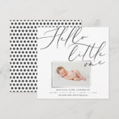 Manuscript hallo kleine één moderne 1 fototypograf aankondiging (Voorkant / Achterkant)