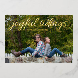Manuscript Handgeschreven Joyful Tidings Foto Folie Feestdagenkaart