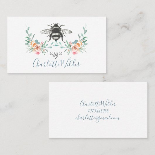 Manuscript Handtekening Gepersonaliseerde Bee Flor Contactkaartje (Voorkant / Achterkant)