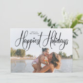 Manuscript Handwriting Happest Holiday Photo Card Feestdagenkaart (Staand voorkant)