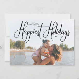 Manuscript Handwriting Happest Holiday Photo Card Feestdagenkaart