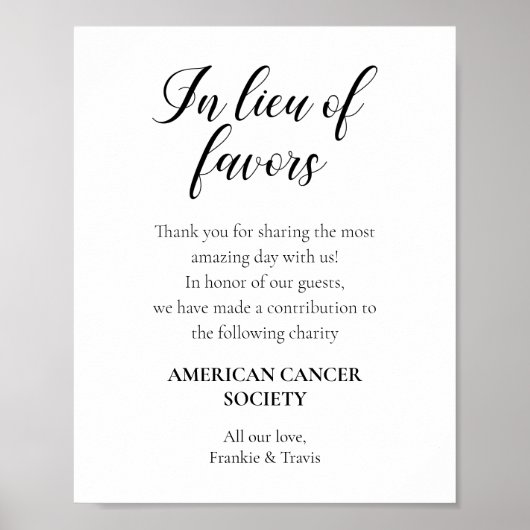 Manuscript in Lieu of Favors Charity Donation Wedd Poster (Voorkant)