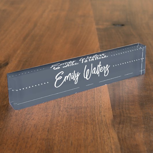 Manuscript in Navy & White Sketched Cursive Naambordje (Zijkant)