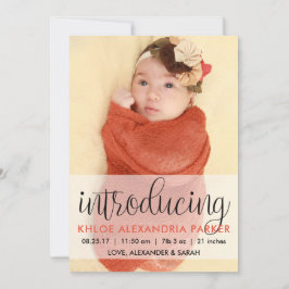 Manuscript introduceert Koral Baby Girl Foto Aankondiging