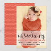 Manuscript introduceert Koral Baby Girl Foto Aankondiging (Voorkant / Achterkant)