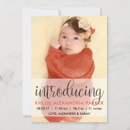 Manuscript introduceert Koral Baby Girl Foto Aankondiging