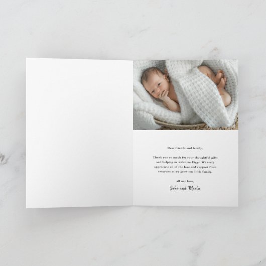Manuscript introducerend de Foto van de Baby Bedankkaart (Binnen)