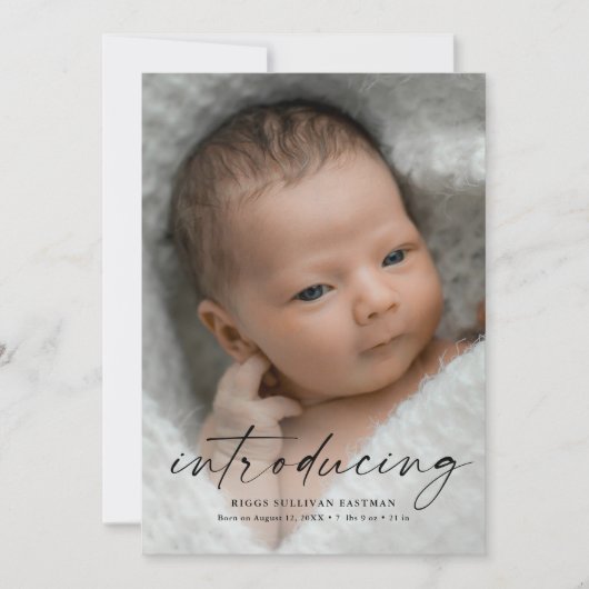 Manuscript introducerend de Foto van de Baby Bedankkaart (Voorkant)