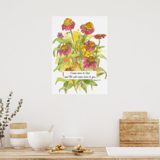 Manuscript James 4:8 Bijbelverse religieuze ventil Poster (Keuken)