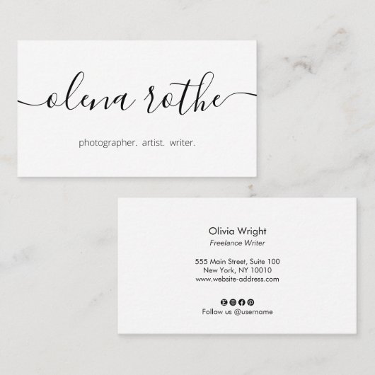 Manuscript kalligrafie, Witte Moderne Professionel Visitekaartje (Voorkant / Achterkant)