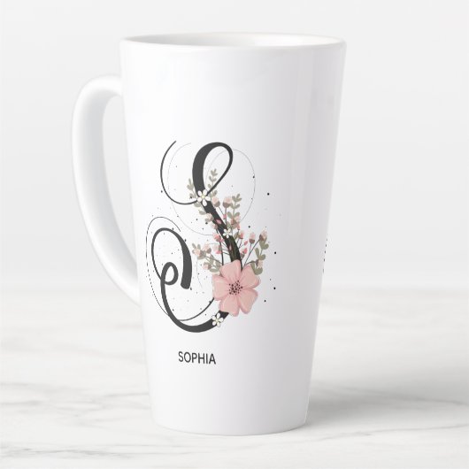 Manuscript Letter S Alphabet Floral Monogram Flowe Latte Mok (Linkerhoek)