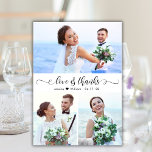 Manuscript Love and Bedankt Wedding 3 Photo Collag<br><div class="desc">Modern, Elegant, Liefde en Bedankt Script 3 Fotocollage Bruiloft Dank je Kaart. Stijlvolle bruiloft dank u kaart sjabloon met drie (3) foto op de voorkant en een (1) foto op de achterkant. Met de tekst "Liefde en Bedankt" in een wervelende cursieve met de hand geletterde kalligrafie of typografie script lettertype...</div>