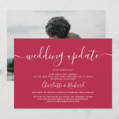 Manuscript magenta en witte bruiloft die foto down aankondiging (Voorkant / Achterkant)