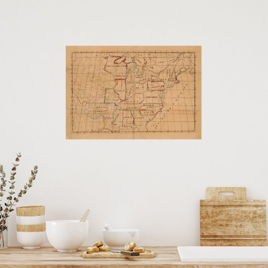Manuscript Map van de Verenigde Staten (1820) Poster (Keuken)