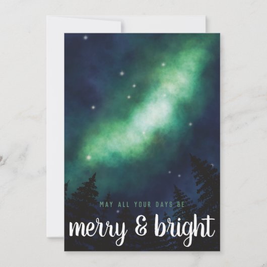 Manuscript "Merry & Bright" voor noordelijke licht Feestdagenkaart (Voorkant)