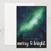 Manuscript "Merry & Bright" voor noordelijke licht Feestdagenkaart (Voorkant / Achterkant)