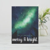 Manuscript "Merry & Bright" voor noordelijke licht Feestdagenkaart (Staand voorkant)