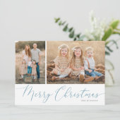 Manuscript Merry kerst Elegant 2 Foto Holiday Car Feestdagenkaart (Staand voorkant)