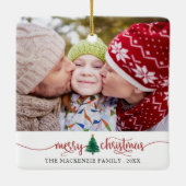 Manuscript Merry kerstboom Red Green 2 Foto Keramisch Ornament (Achterkant)
