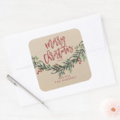 Manuscript Merry kerstGreenery Branch Vierkante Sticker (Envelop)