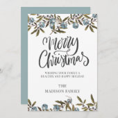 Manuscript Merry Kerstmis Illustrated Bells Feestdagenkaart (Voorkant / Achterkant)