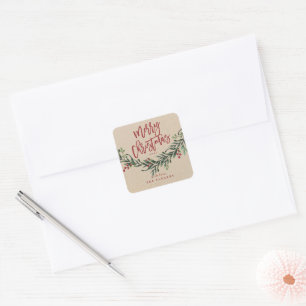 Manuscript Merry Kerstmis Waterverf Branch Vierkante Sticker