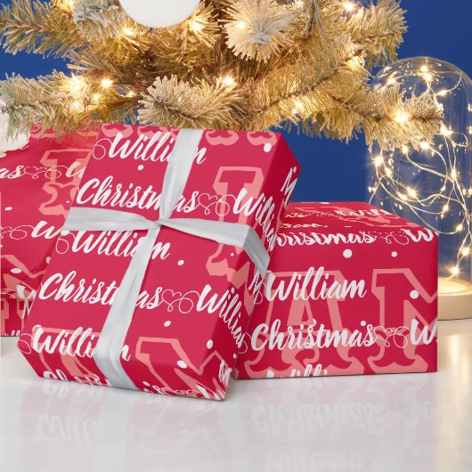 Manuscript met Heart Merry kerstnaam rood Cadeaupapier (Feestdagen)