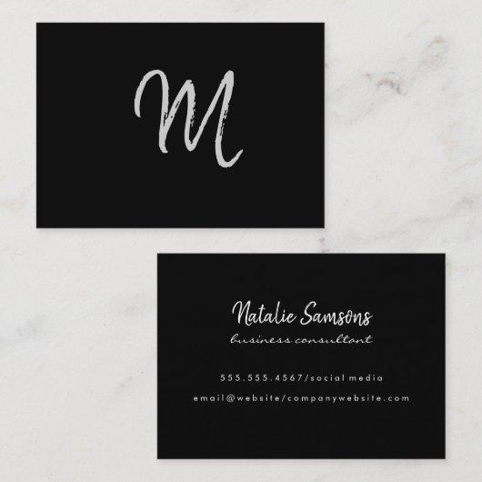 Manuscript minimalistisch Monogram op Zwart Visitekaartje (Voorkant / Achterkant)