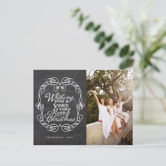 Manuscript Mistletoes van Chalkboard Merry Kerstfo Feestdagenkaart (Staand voorkant)