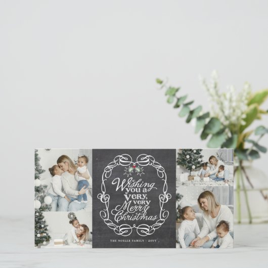 Manuscript Mistletoes van Chalkboard Merry Kerstfo Feestdagenkaart (Staand voorkant)