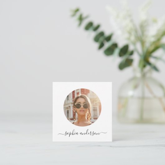 Manuscript Moderne Minimale Eenvoudige Foto Social Contactkaartje (Staand voorkant)