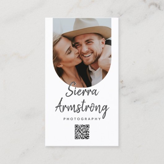 Manuscript Moderne Typografie Fotograaf QR Code Visitekaartje (Voorkant)