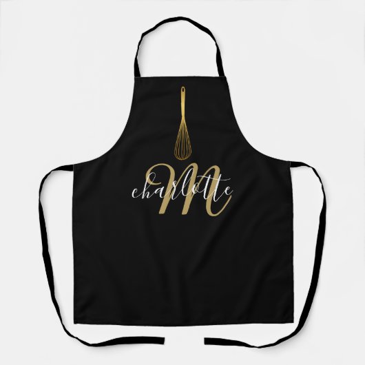 Manuscript Monogram Black en Gold Whisk Schort (Voorkant)