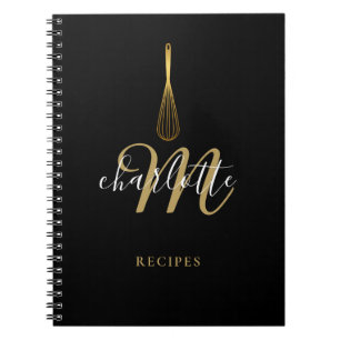 Manuscript Monogram Black Gold Whisk Recipe Notitieboek